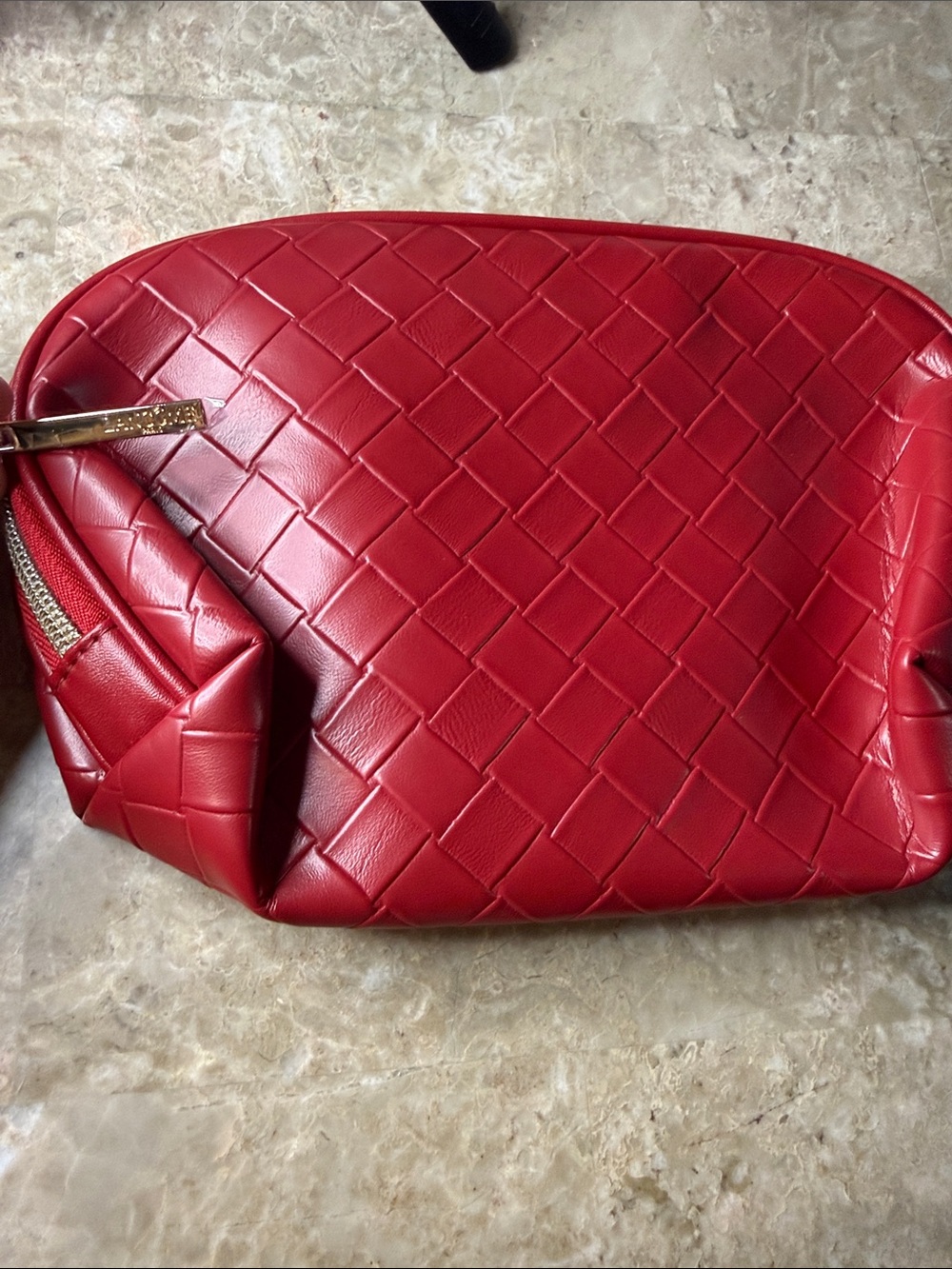 Lancome Red Woven-Texture Women's Cosmetic Pouch